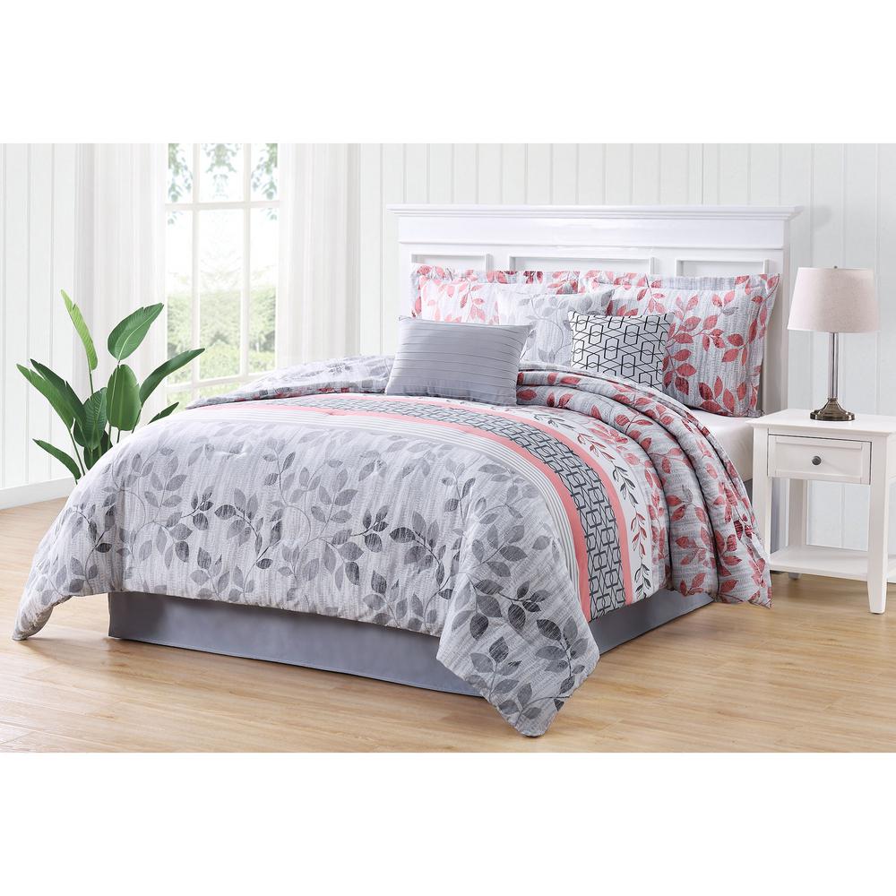 Breezy Coral Gray King 7 Piece Reversible Comforter Set YMZ008083