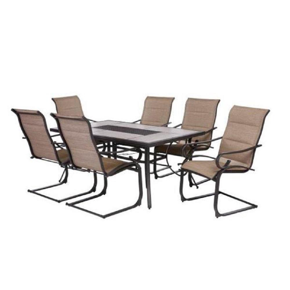 Hampton Bay Crestridge 7 Piece Steel Padded Sling Outdoor Patio Dining Set In Putty Taupe Fcs60610r St The Home Depot - Hampton Bay Patio Set Home Depot