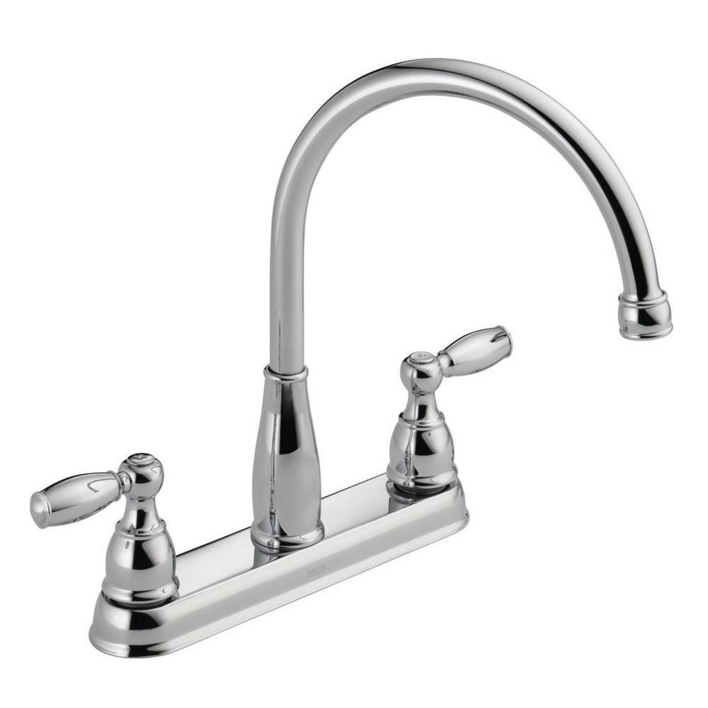 Delta Foundations 2 Handle Standard Kitchen Faucet In Chrome 21987lf The Home Depot