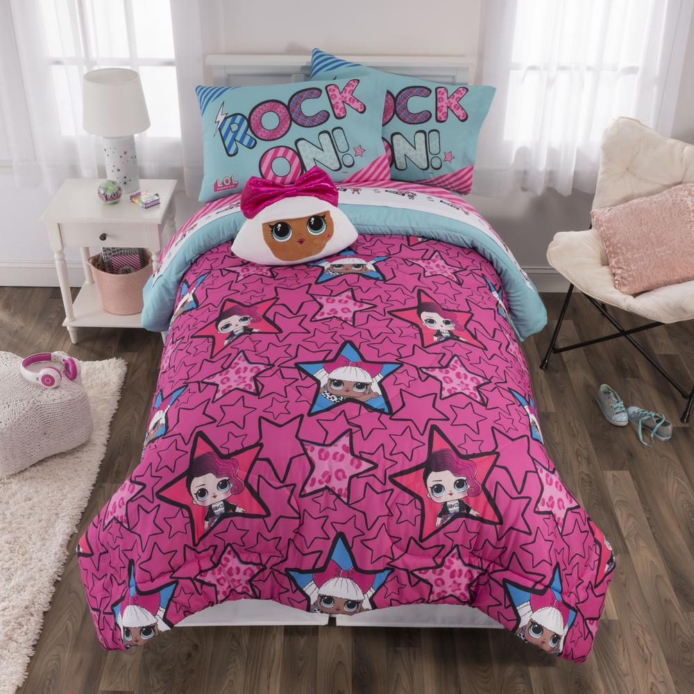 Kids Comforter Sheets Pillow Case Pink Full Size Lol Surprise