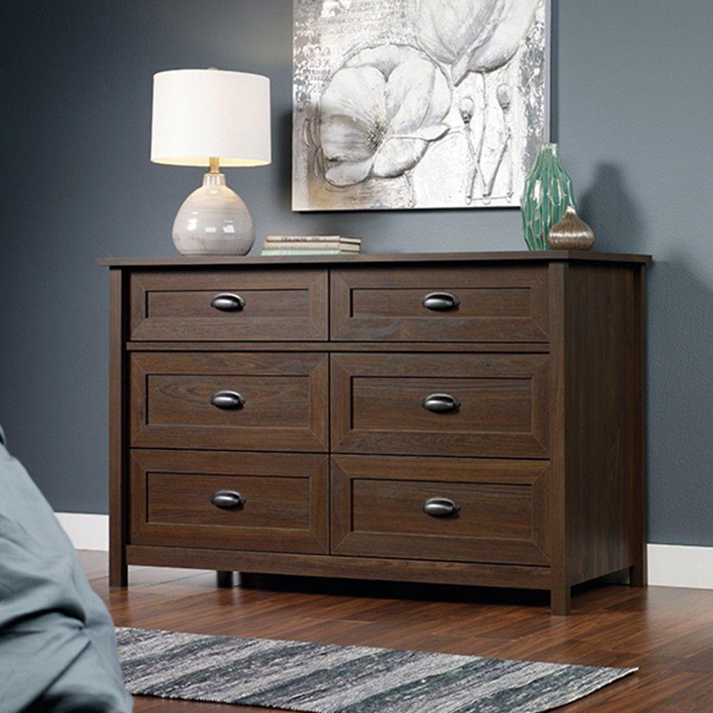 Sauder Country Line 6 Drawer Rum Walnut Dresser 416008 The Home