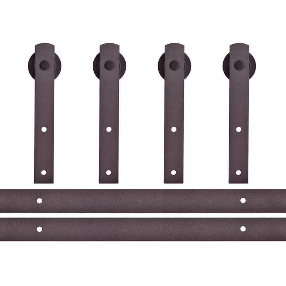 CALHOME 144 in. Antique Bronze Classic Straight Strap Double Track Barn