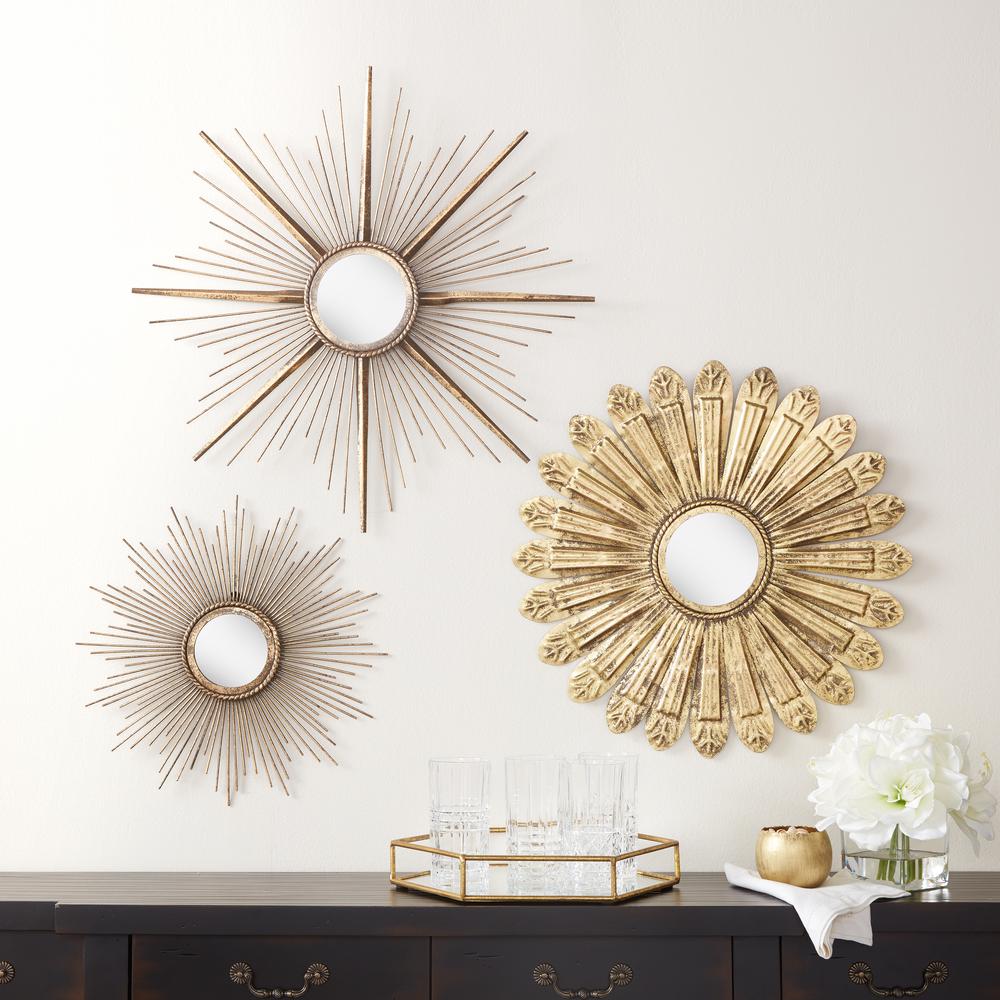 Daria Sunburst Metal Wall Mirror Set Of 3 U18868st The Home Depot Daria Sunburst Metal Wall Mirror Set Of