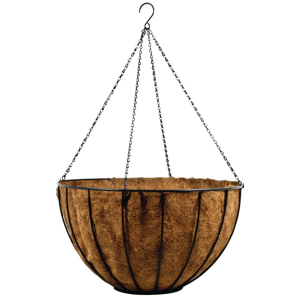 AquaSav 24 In Coconut Hanging Basket With Cocoliner And Chain 5124XB   Black Aquasav Hanging Planters 5124xb 64 1000 