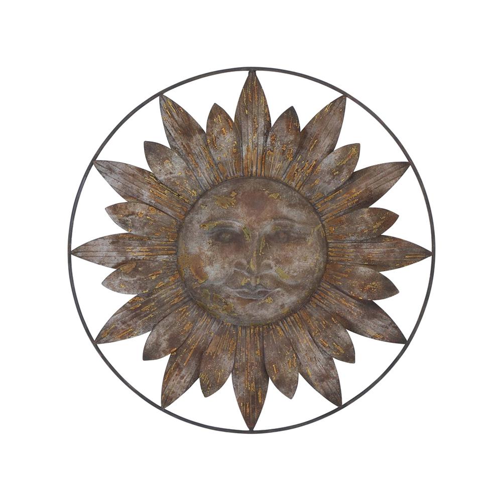Litton Lane 30 in. BronzeFinished Metal Celestial Sun Wall Decor 93707