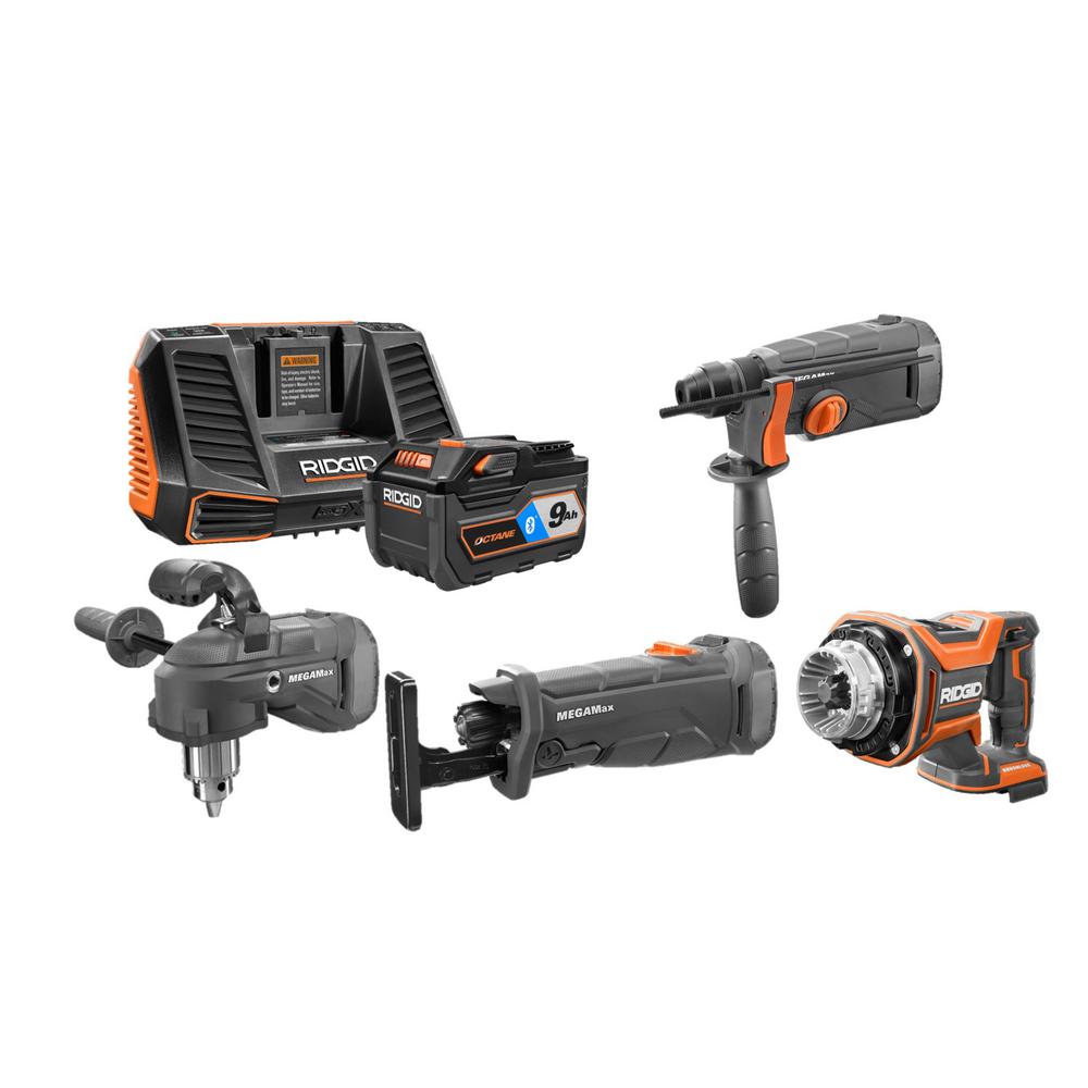 RIDGID Megamax Power Base 18 Volt OCTANE 3 Attachment Heads Battery