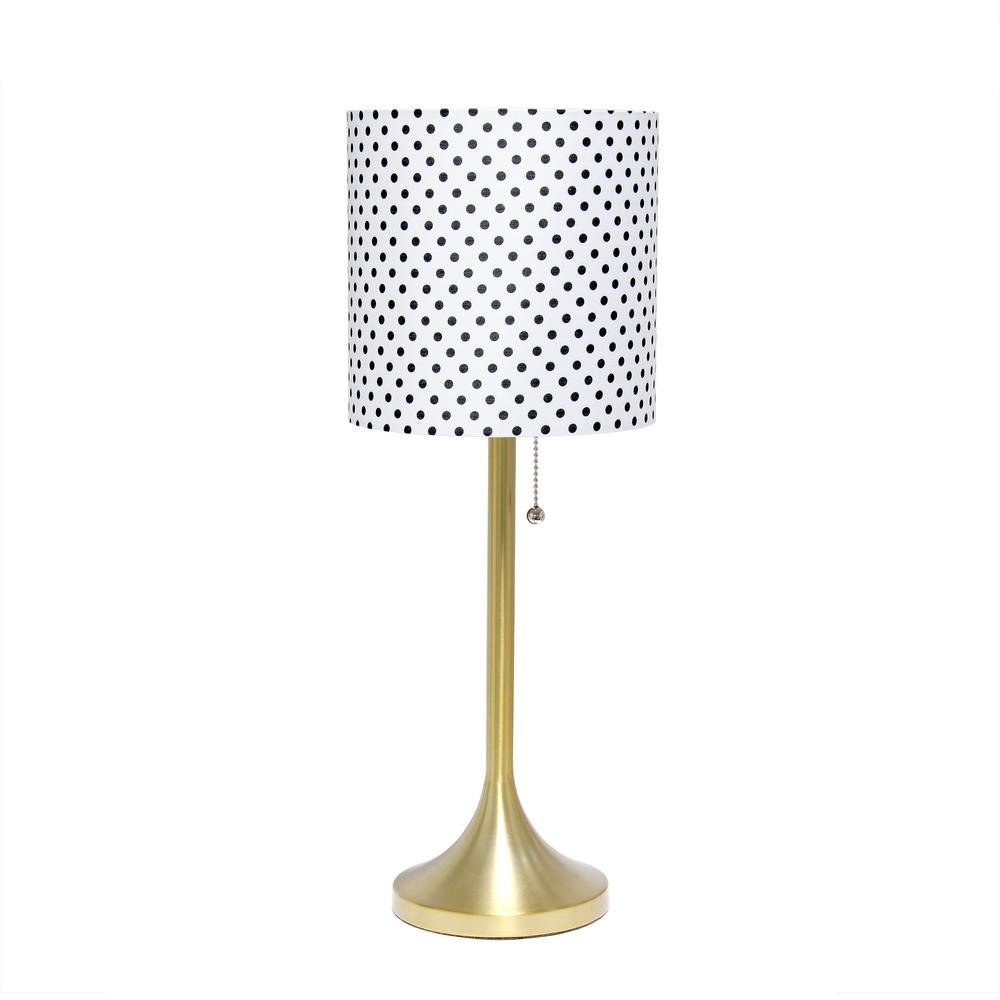 Gold Tapered Table Lamp, Gray And White Polka Dot Lamp Shade
