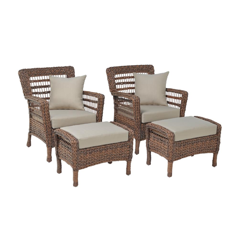 W Unlimited Modern Concept 4 Piece Faux Sea Grass Resin Rattan Wicker Outdoor Lounge Chair And Ottoman Set With Beige Cushions Sw1716ch2ot2 The Home Depot W Unlimited Modern Concept 4 Piece Faux, Woven Resin Wicker Patio Furniture