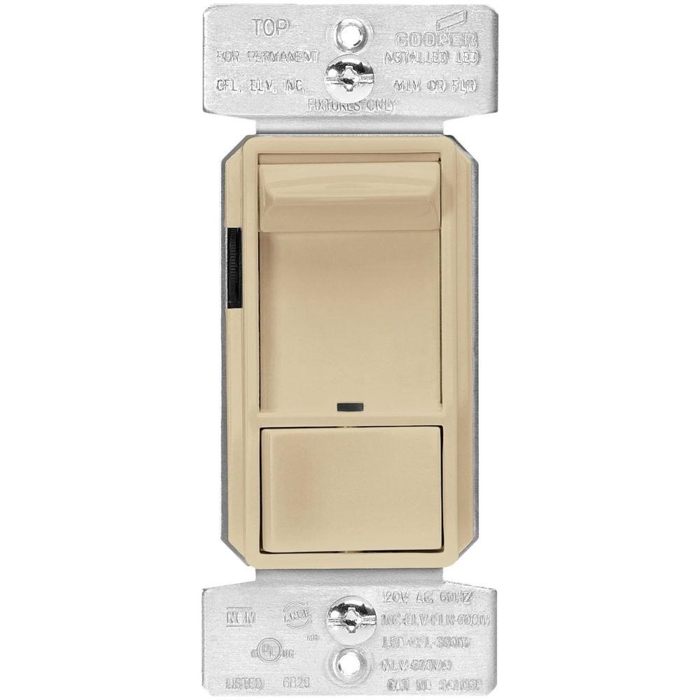 Eaton Skye AL Series 3Way SinglePole Sliding Dimmer Switch with Rapid Start Feature, Ivory