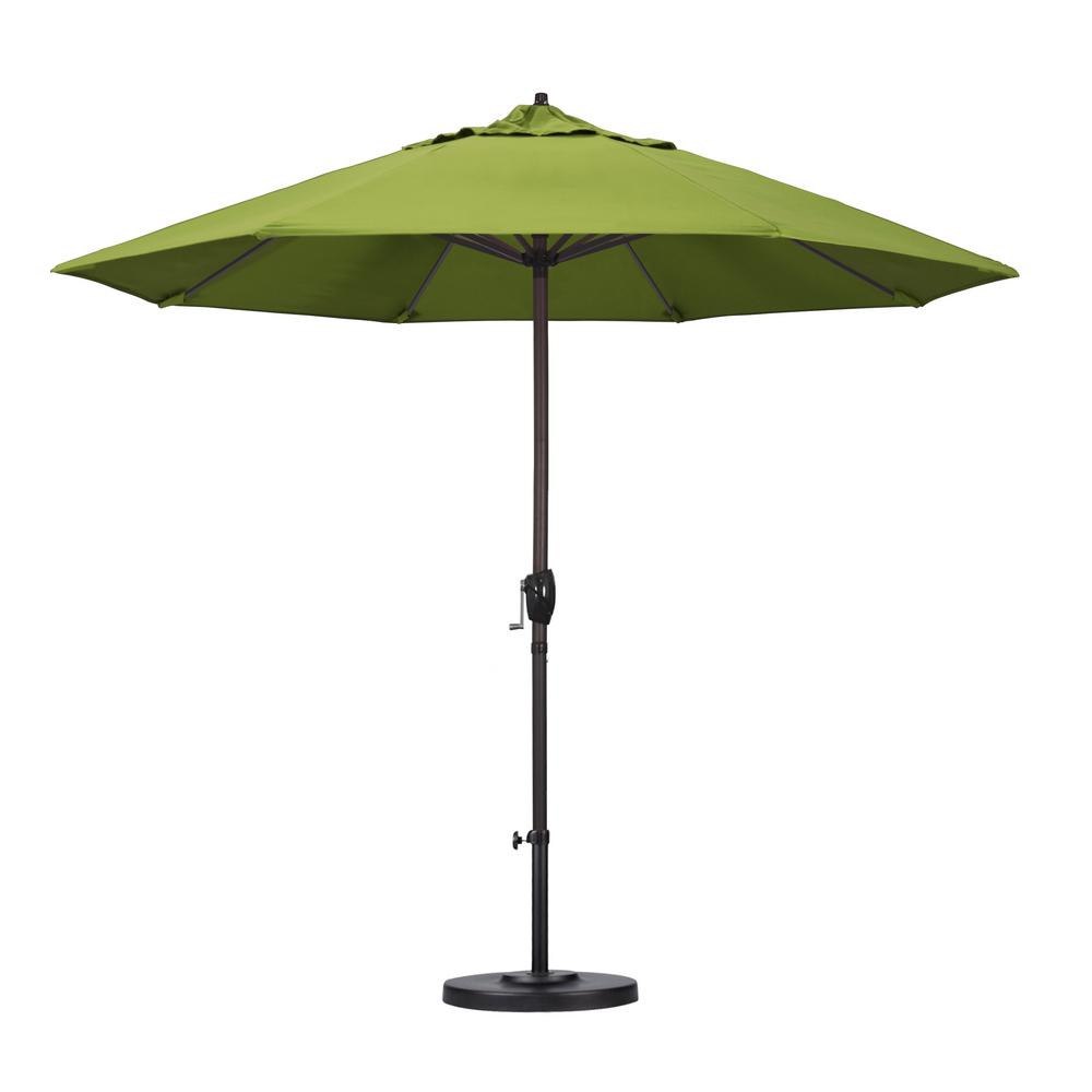 California Umbrella 9 Ft Bronze Aluminum Pole Market Aluminum Ribs Auto Tilt Crank Lift Patio Umbrella In Macaw Sunbrella Ata908117 5429 The Home Depot