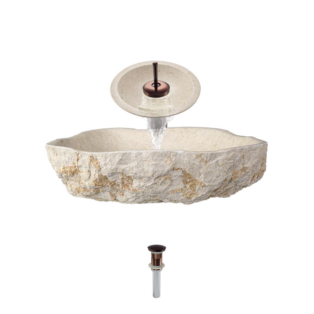 Mr Direct Stone Vessel Sink In Galaga Beige Marble With Waterfall