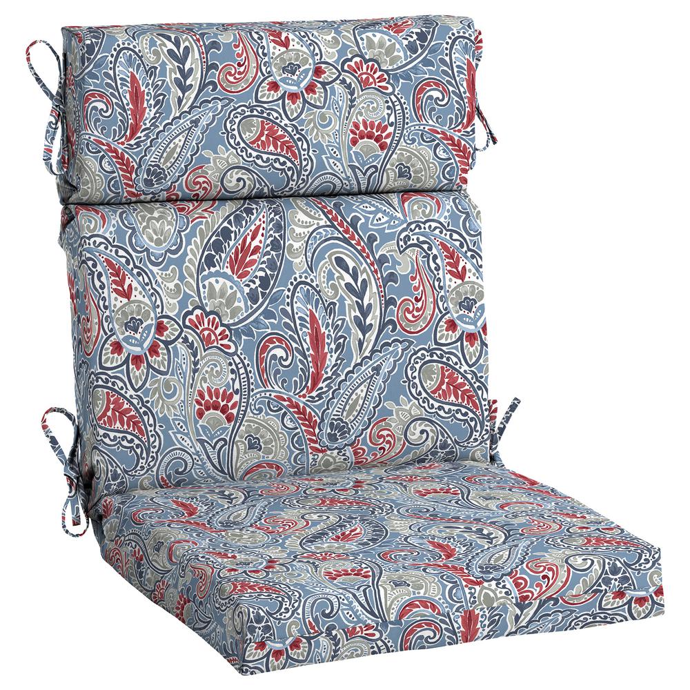 Hampton Bay Denim Paisley Outdoor High Back Dining Chair Cushion