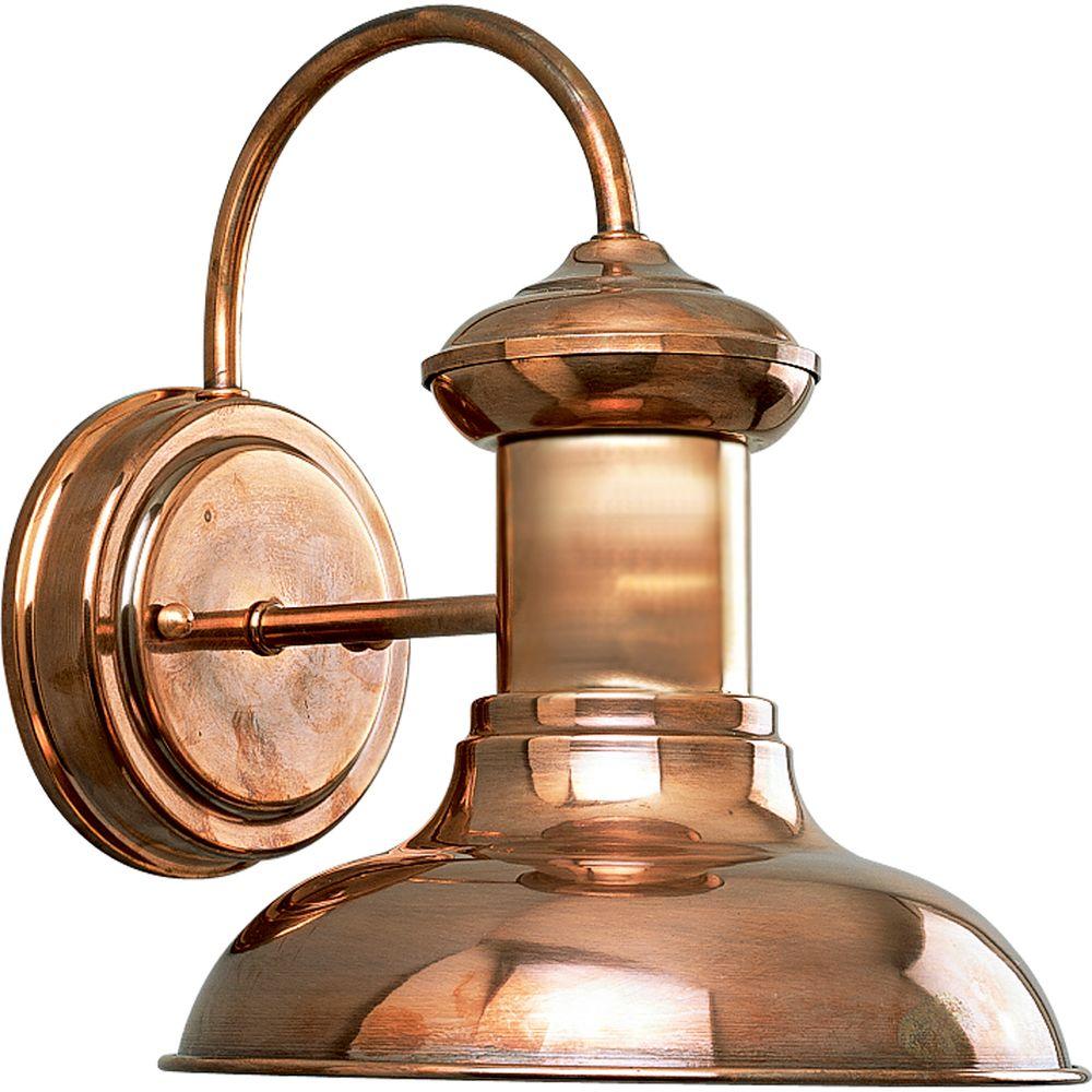 Progress Lighting Gray Outdoor Wall Brookside Collection 1 Light Small Copper 9 75 In Outdoor Wall Lantern