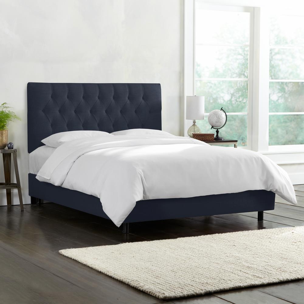 Linen Navy King Diamond Tufted Bed 543bedlnnnv The Home Depot