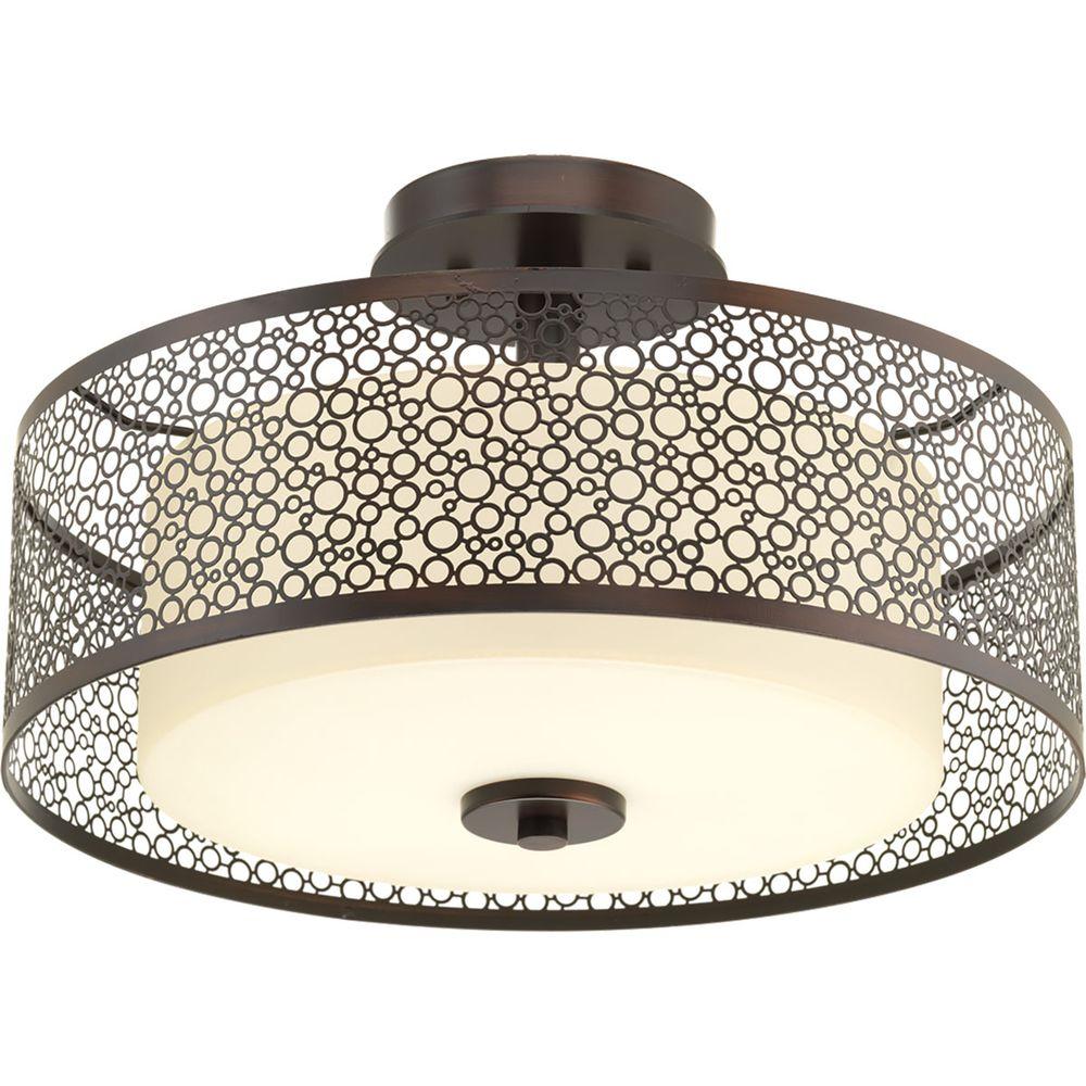 Progress Lighting Mingle Collection 2 Light Antique Bronze Progress Lighting Mingle Collection 2 Light Antique Bronze Flushmount With Natural Parchment Gl