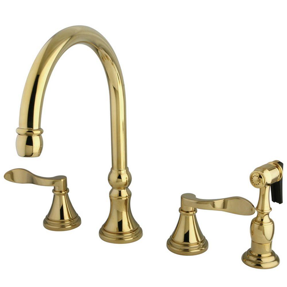 Polished Br Kitchen Faucets The Home Depot French 2 Handle Standard Kitchen Faucet With Side Sprayer In Polished Br