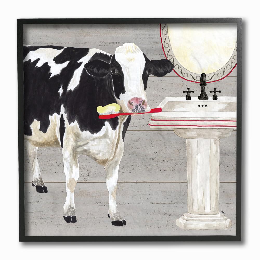 Stupell Industries 12 In X 12 In Bath Time For Cows At Sink Red Black And Greypainting By