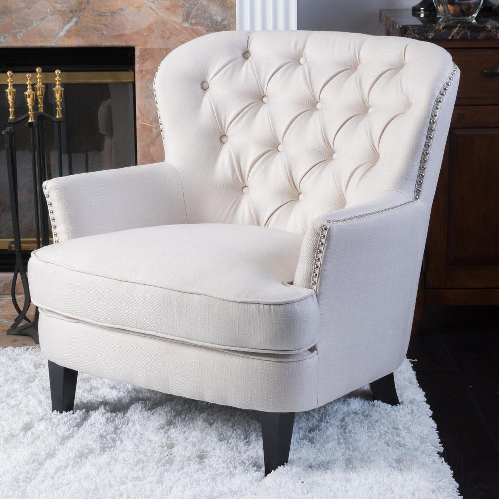 Noble House Tafton Ivory Fabric Tufted Club Chair 296469 The Home Depot