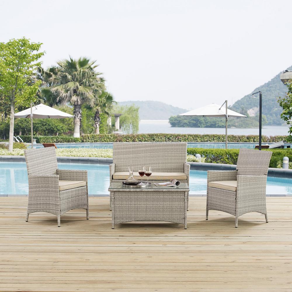 Modway Bridge 4 Piece Wicker Outdoor Patio Conversation Set In Light Modway Bridge 4 Piece Wicker Outdoor Patio Conversation Set In Light Gray With Beige Cushions