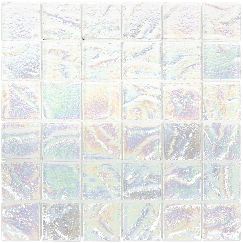 Splashback Tile Marina Iridescent Squares White Glass Mosaic Wall Tile