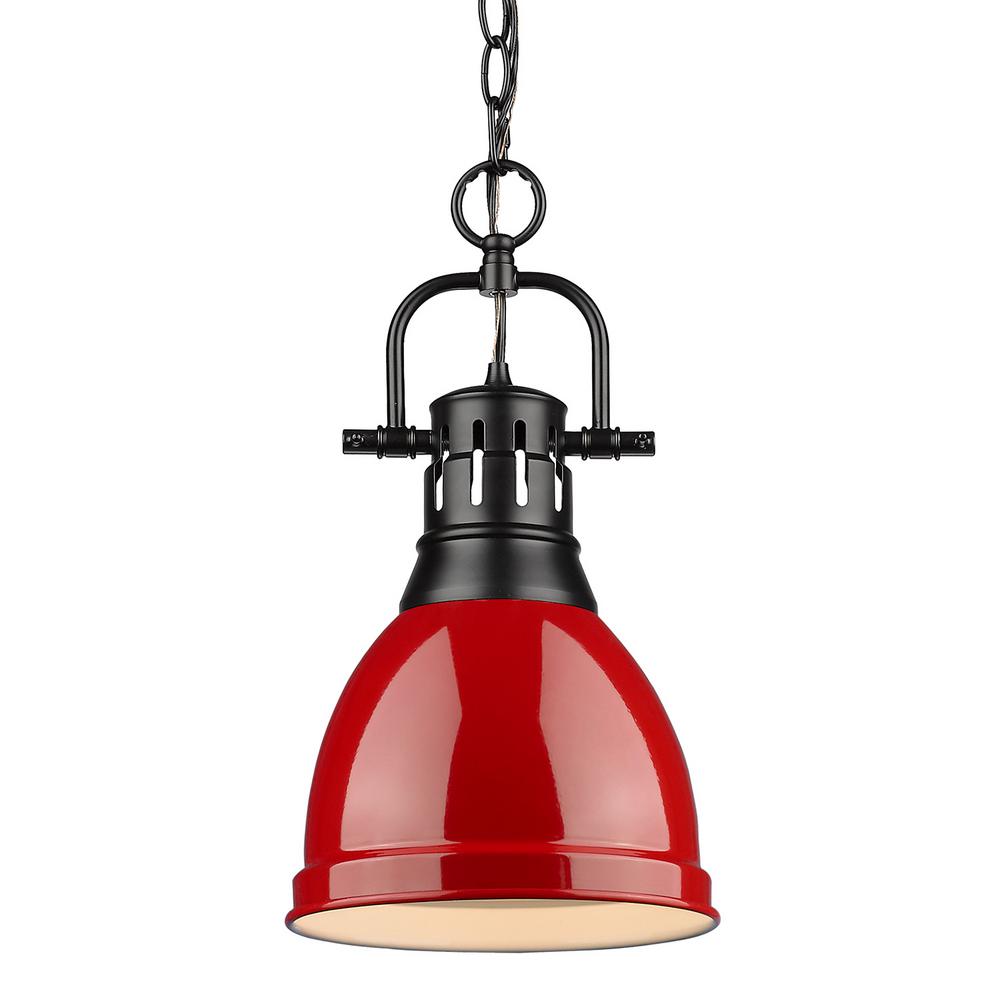 Duncan 1 Light Black Pendant And Chain With Red Shade Duncan 1 Light Black Pendant And Chain With Red Shade