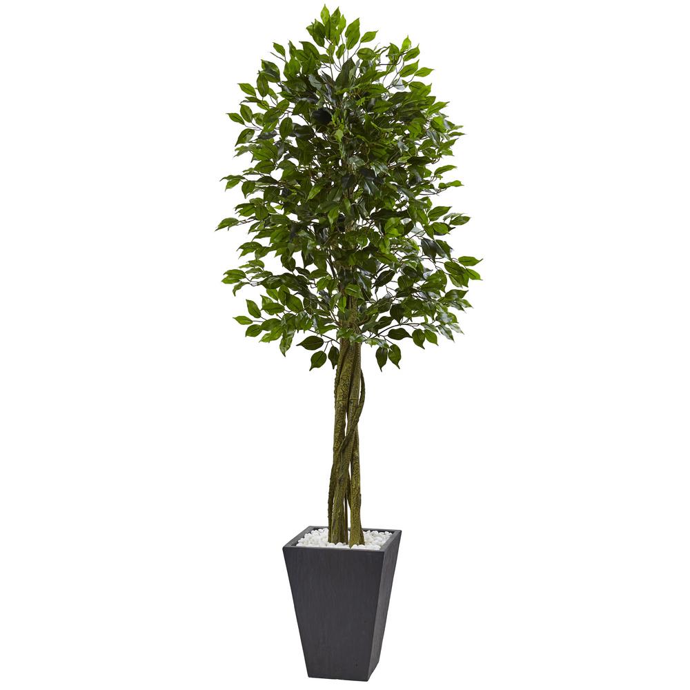 Nearly Natural Indoor/Outdoor Ficus Artificial Tree With Slate Planter ...