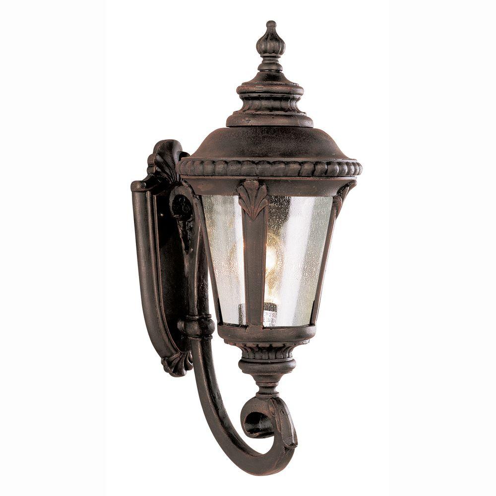 Brown Bel Air Lighting Outdoor Wall Mounted Breeze Way 1 Light Outdoor Rust Coach Lantern With Seeded Glass