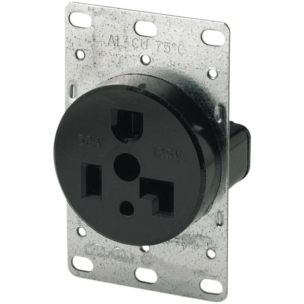 Eaton 30 Amp 125Volt 530R 2Pole/3Wire Flush Mount Power Receptacle, Black1233BOX The