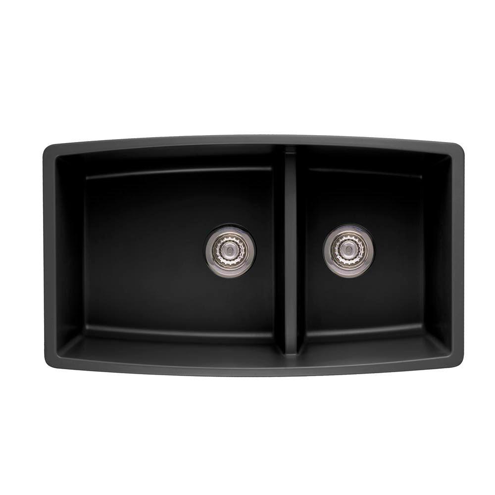 Blanco Performa Undermount Granite Composite 33 In 60 40 Double Bowl Kitchen Sink With Low Divide In Anthracite