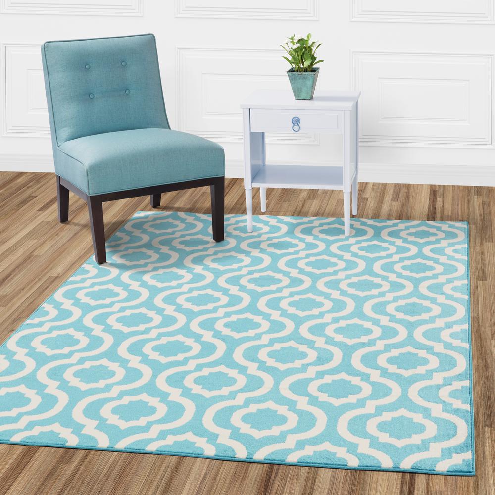 Diagona Designs Jasmin Collection Blue And Ivory 6 Ft 7 In X 9 3 Moroccan Trellis Area Rug