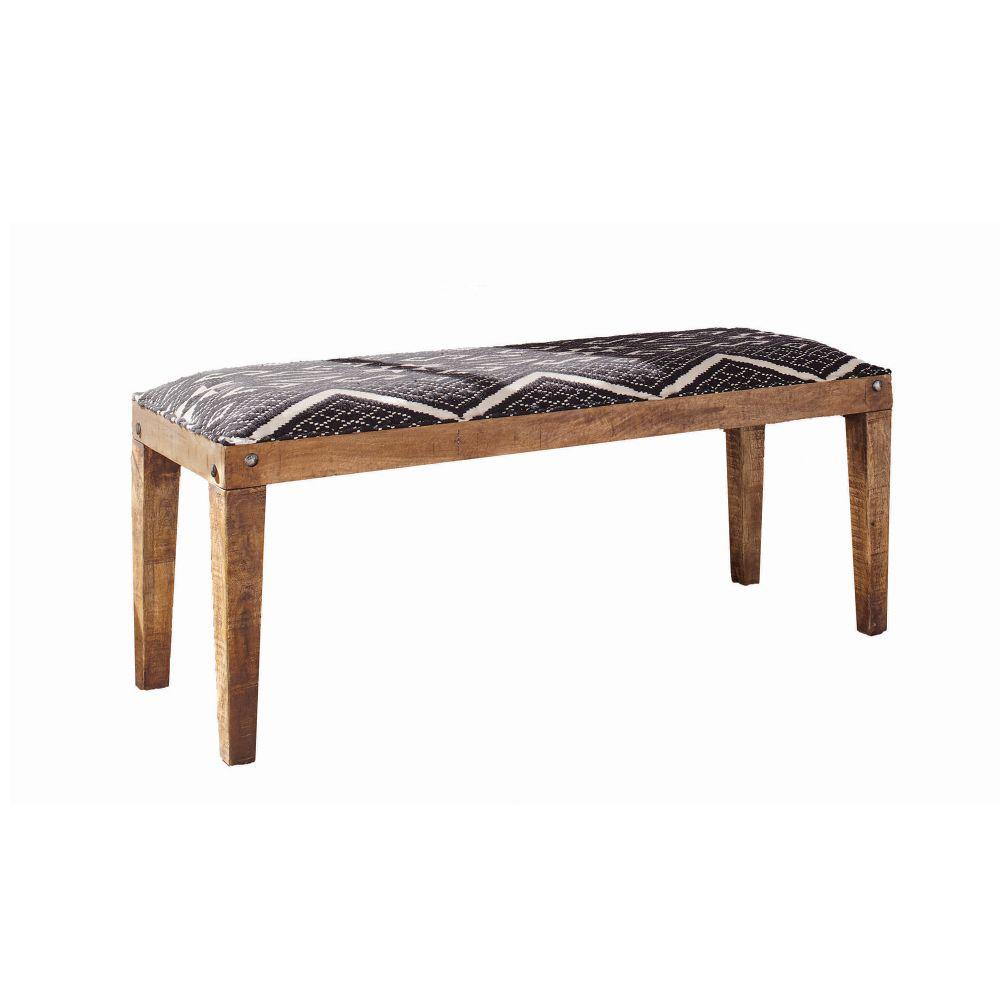 Benjara Brown And Blue Fabric Upholstered Wooden Bench With Tapered Legs 16 L X 46 W X 18 H Bm206488 The Home Depot