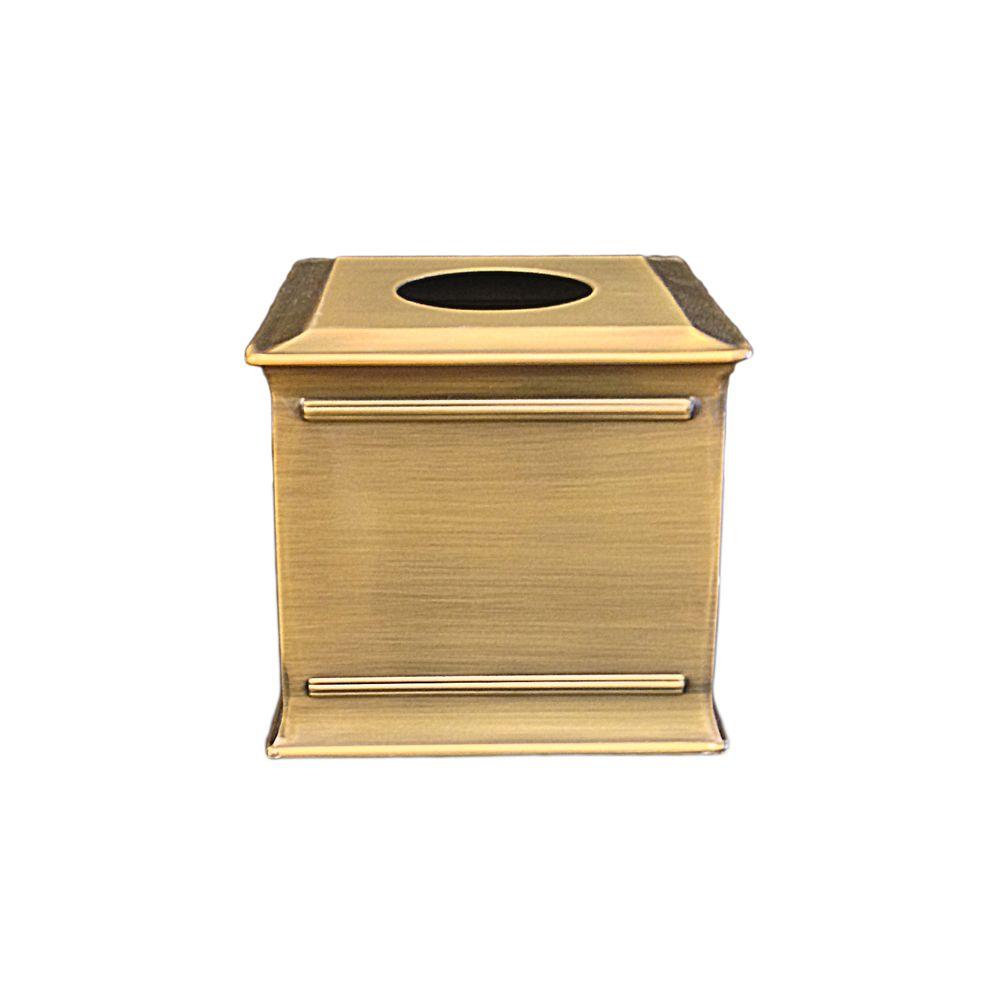 Homewear Antique Brass Collection 6 in. Tissue Box Holder in Brushed