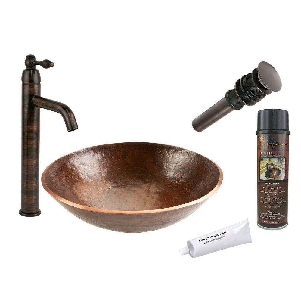 Premier Copper Products All In One Round Hand Forged Old World Vessel Sink Oil Rubbed Bronze
