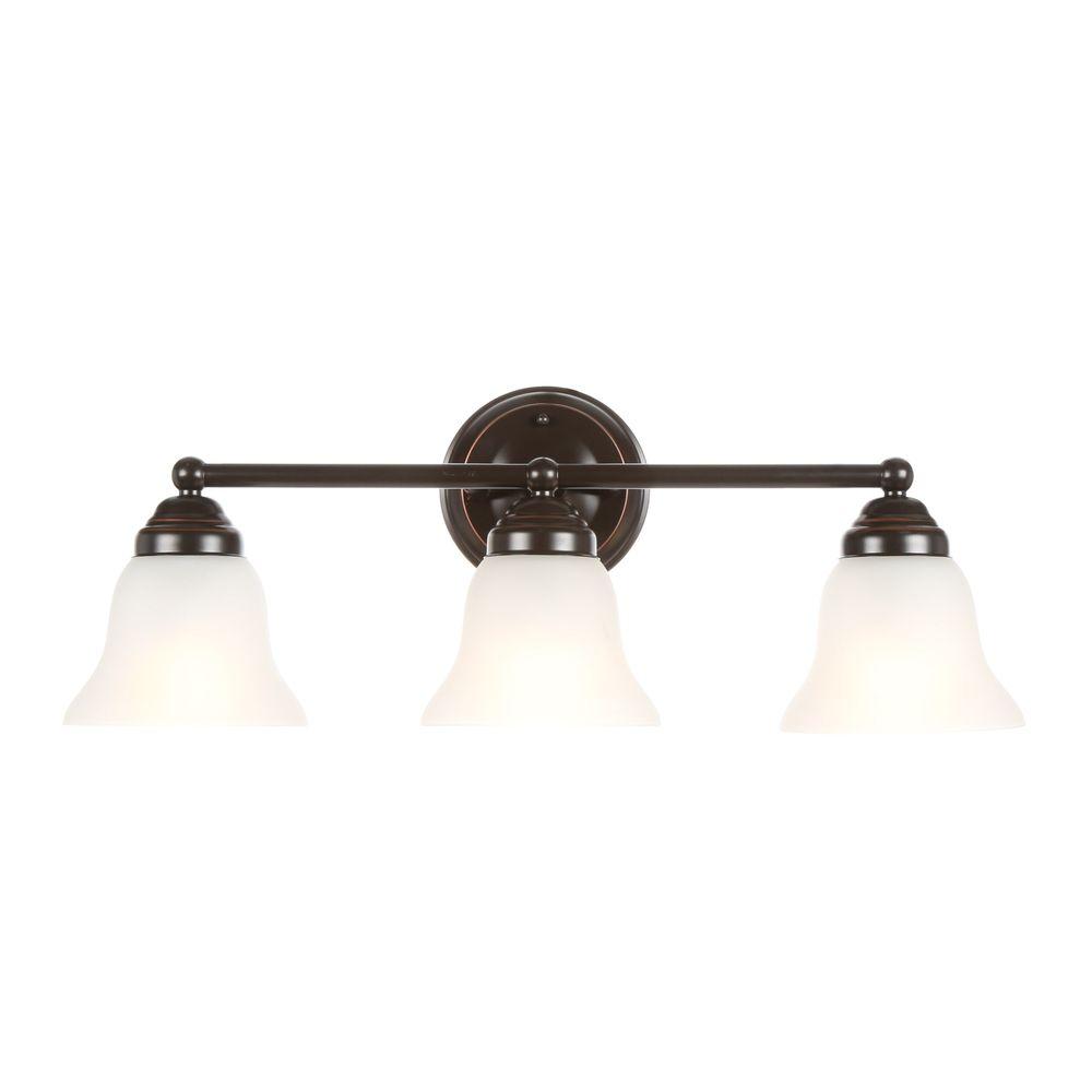 3-Light Oil Rubbed Bronze Vanity Light with Frosted Glass Shades