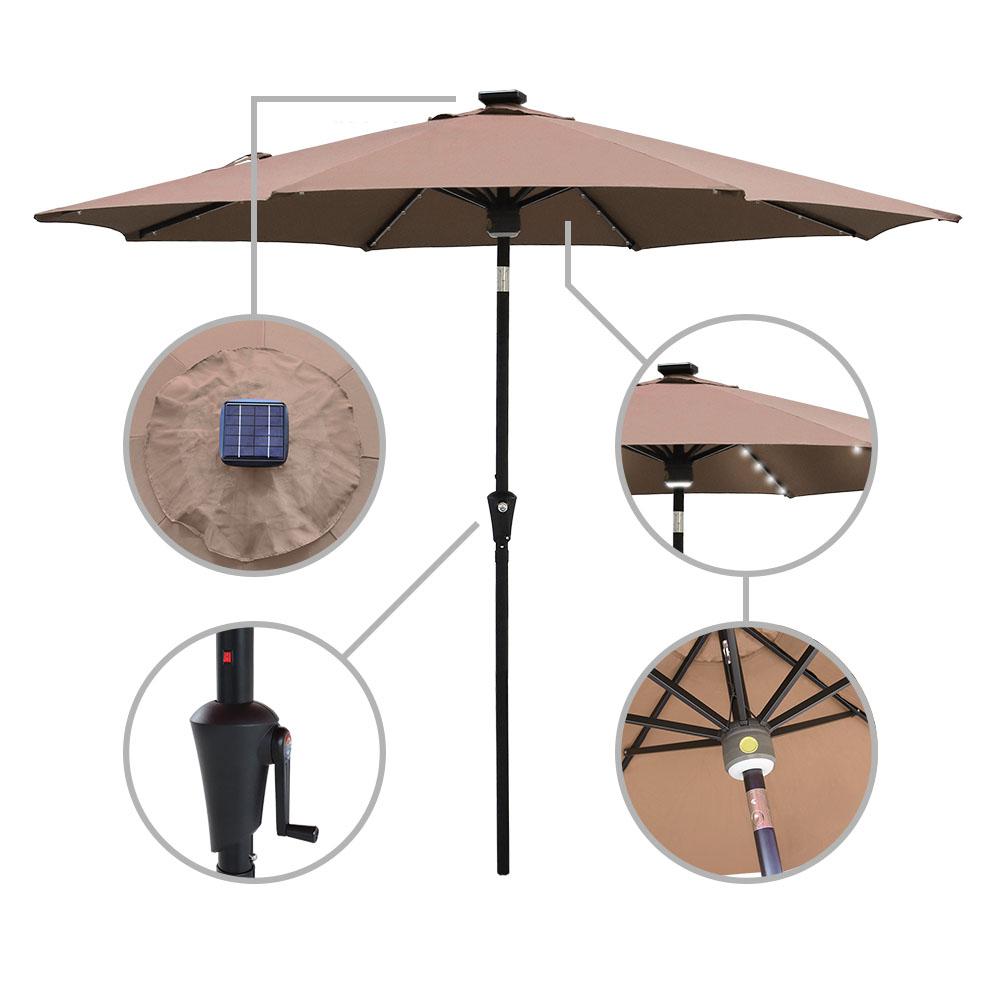 Maypex 9 Ft Market Solar Patio Umbrella With Bluetooth Speakers In Tan 300318 T The Home Depot