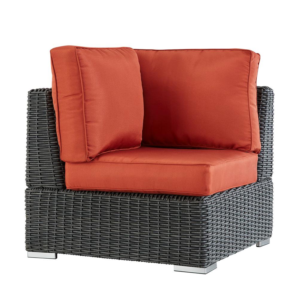 Homesullivan Camari Charcoal Wicker Corner Outdoor Sectional Chair Camari Charcoal Wicker Corner Outdoor Sectional Chair With Red Cushion