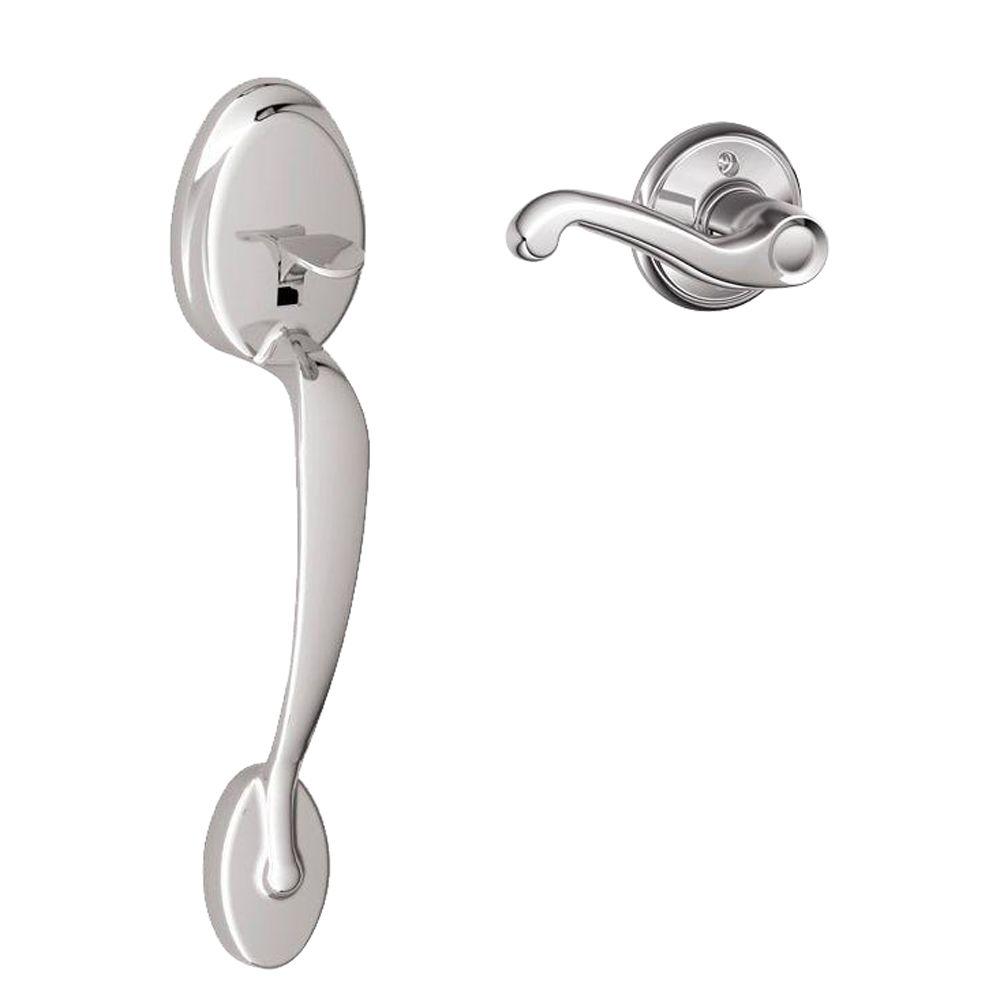 Schlage Plymouth Satin Chrome Entry Door Handle with Left Handed Flair LeverFE285 PLY 626 FLA