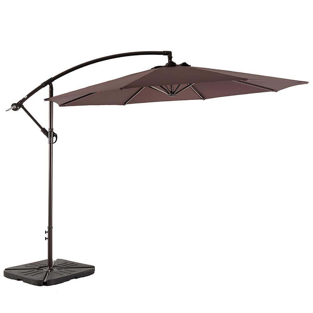 Westin Outdoor Bayshore 10 Ft Cantilever Hanging Patio Umbrella In Coffee With Base Weights 9804211 981 The Home Depot