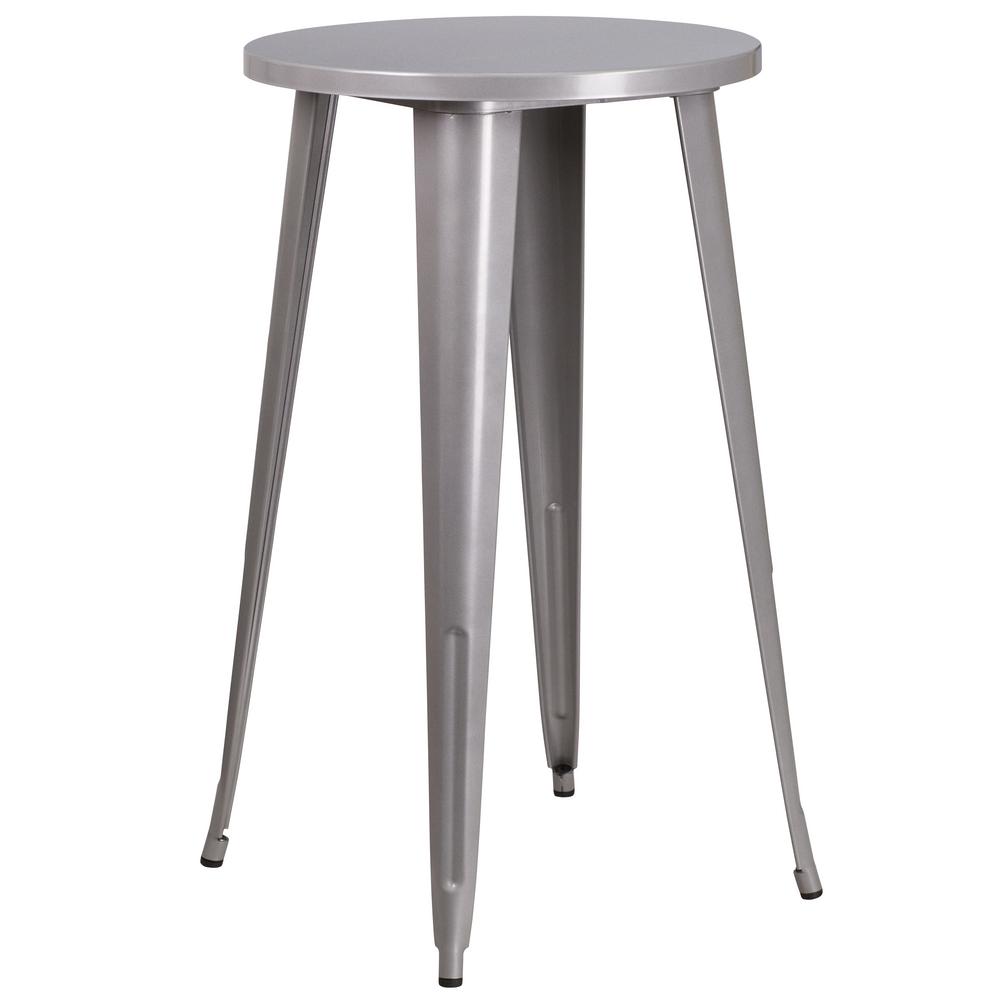 Carnegy Avenue Silver Round Metal Outdoor Bistro Table