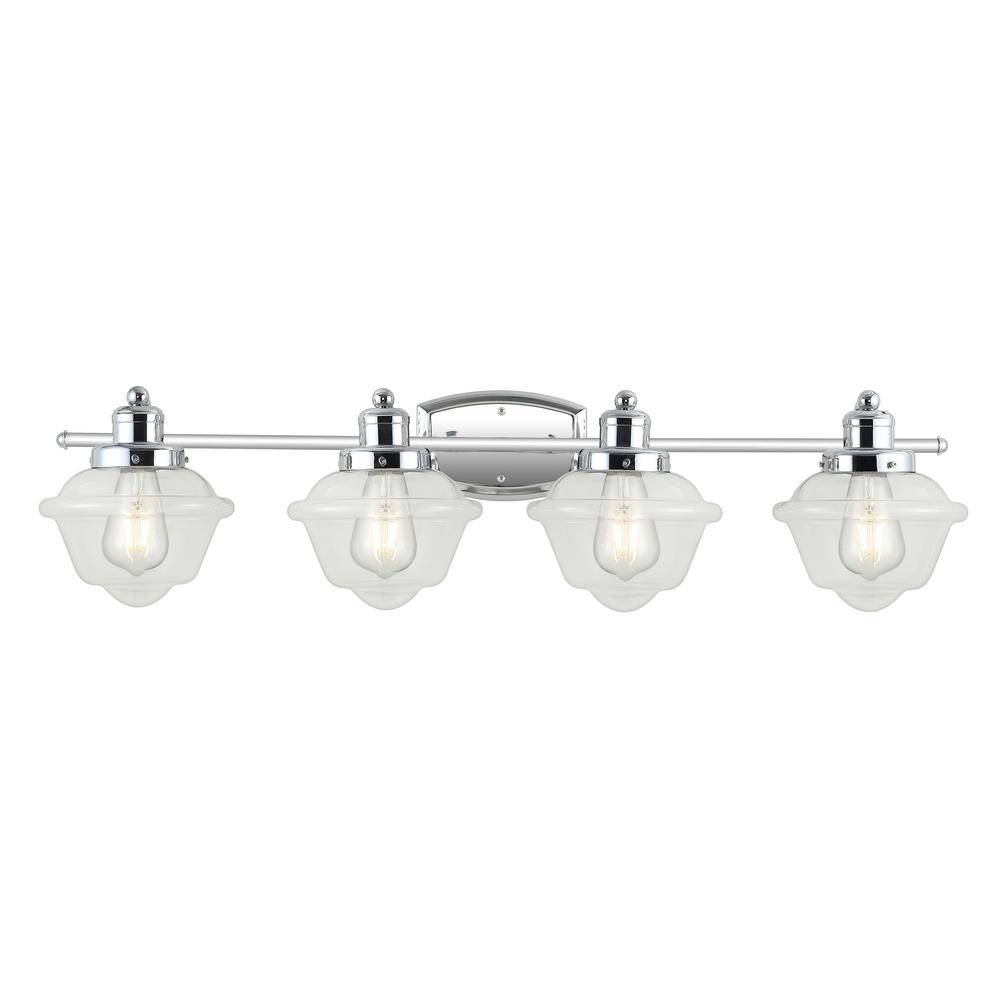 JONATHAN Y Orleans 35.75 in. 4Light Chrome Iron/Glass Coastal Cottage