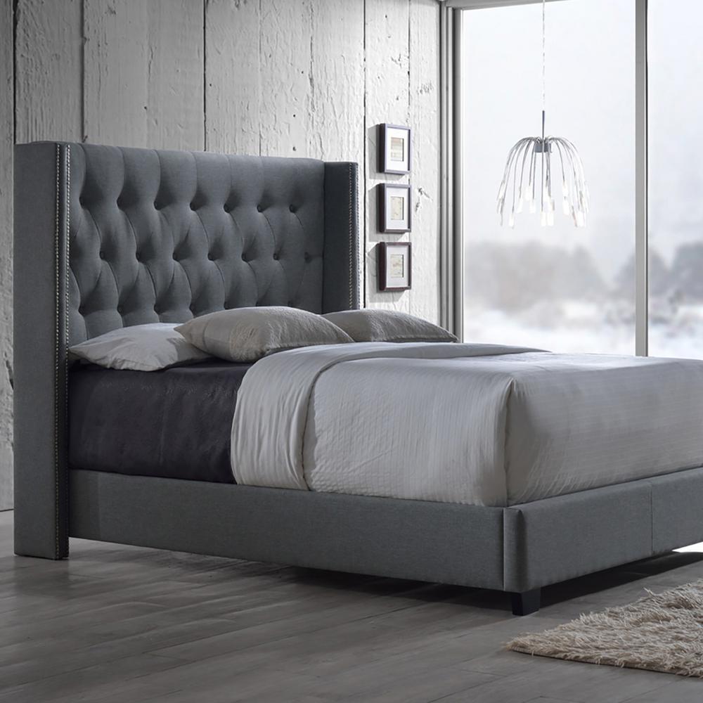 Katherine Transitional Gray Fabric Upholstered King Size Bed