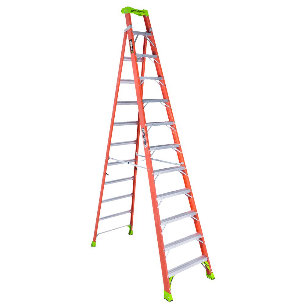 WERNER 12 ft. Fiberglass Step Ladder with 300 lb. Load Capacity Type IA ...