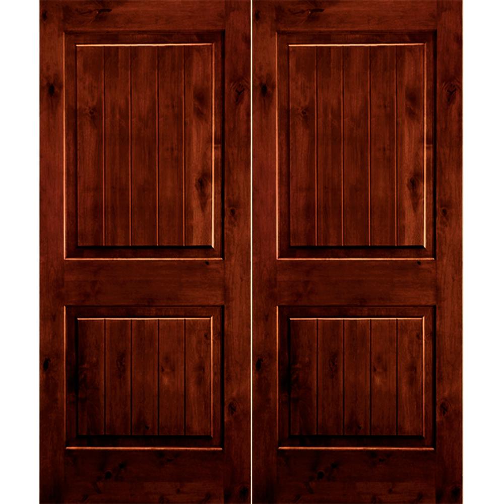Krosswood Doors 60 In X 80 In Rustic Knotty Alder Square Top Red