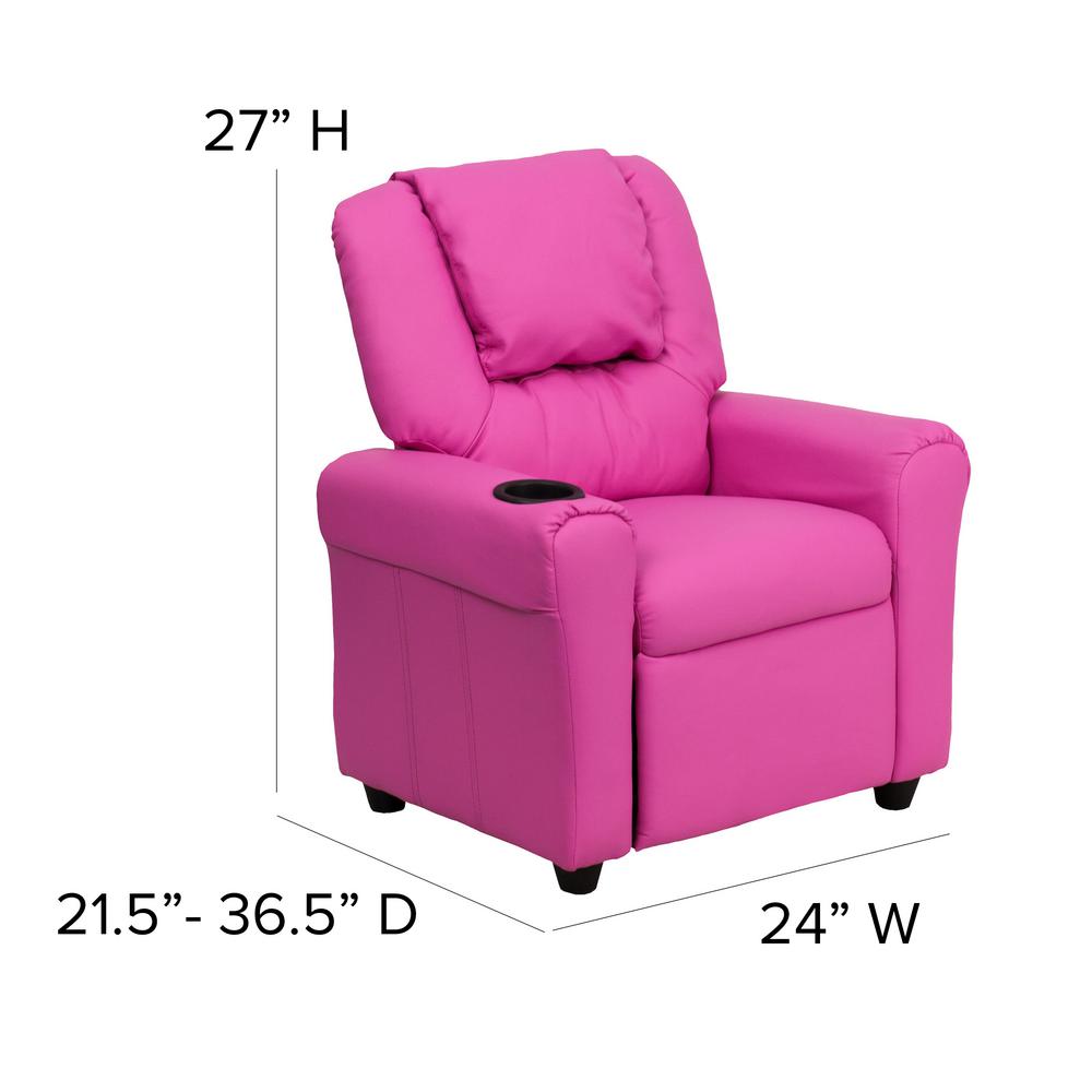 OLIVER Deluxe Padded Hot Pink Vinyl Kids Recliner with Storage Arms EMMA
