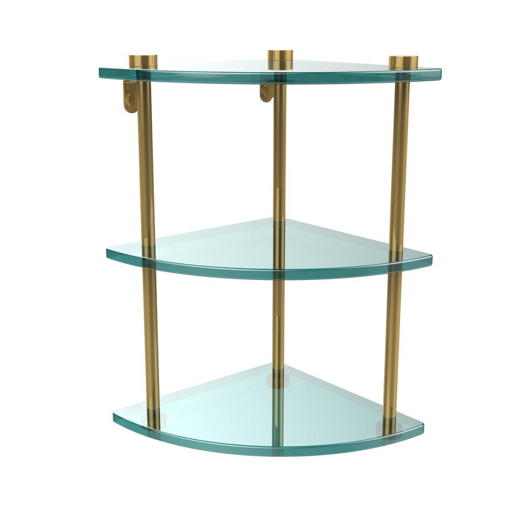 Allied Brass 8 In L X 15 In H X 8 In W 3 Tier Corner Clear Glass Bathroom Shelf In Polished Brass Ns 6 Pb The Home Depot