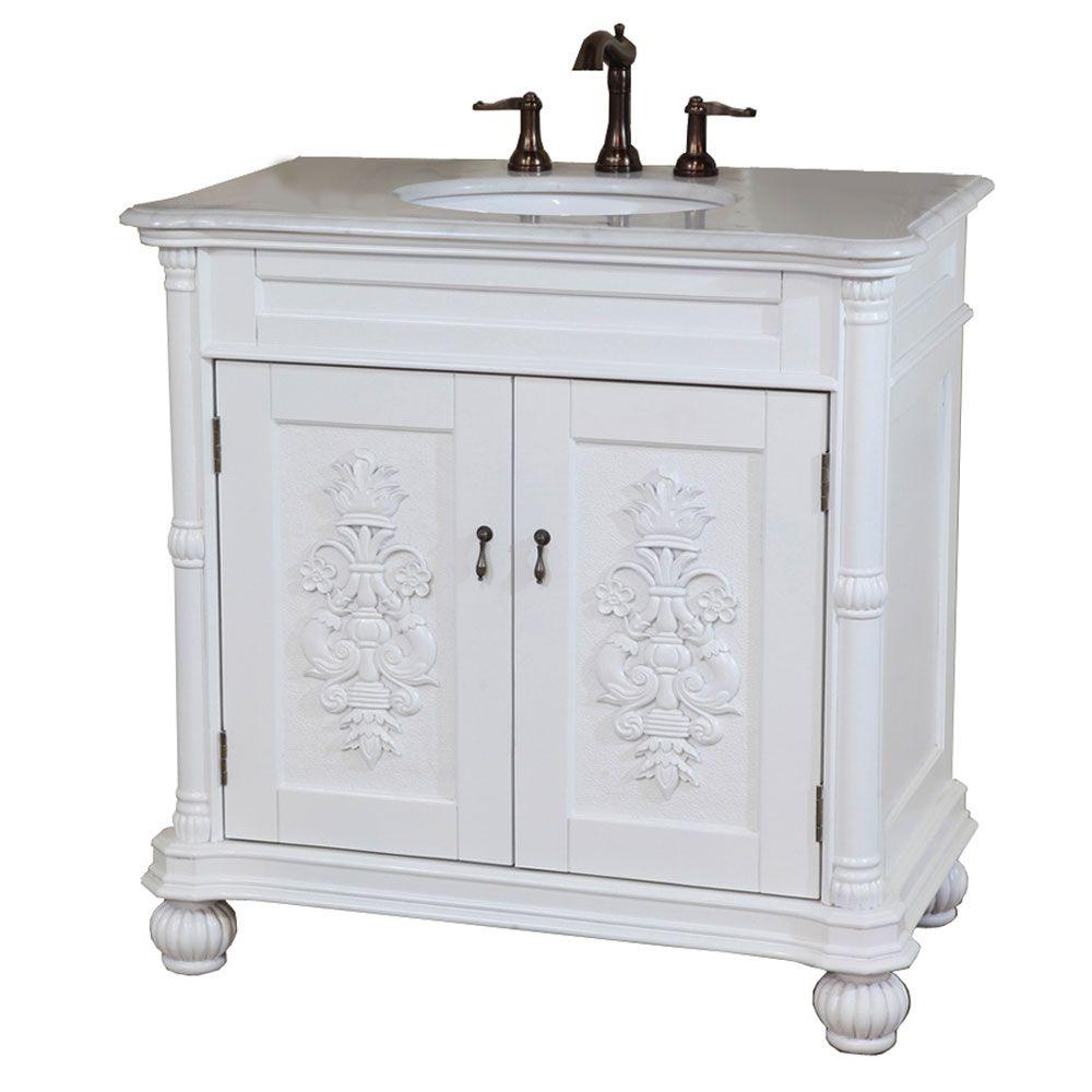 Bellaterra Home Estate WH 36 in. Single Vanity in White with Marble