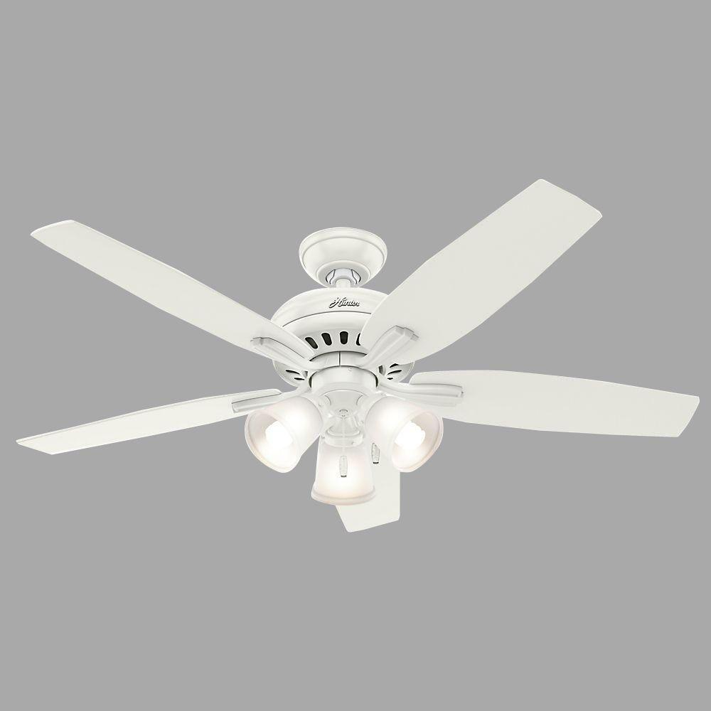 Hunter Newsome 52 In Indoor Fresh White Ceiling Fan Bundled With Light Kit And Hunter Handheld Remote Control