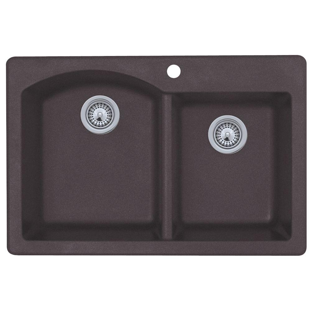 Swan DropIn/Undermount Granite 33 in. 1Hole 55/45 Double Bowl Kitchen