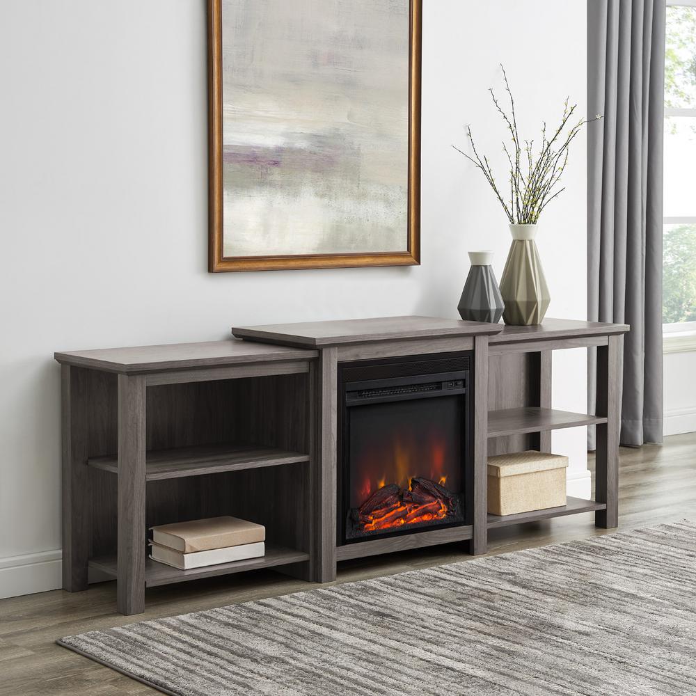 Welwick Designs Slate Grey Tiered Top Open Shelf Fireplace Tv