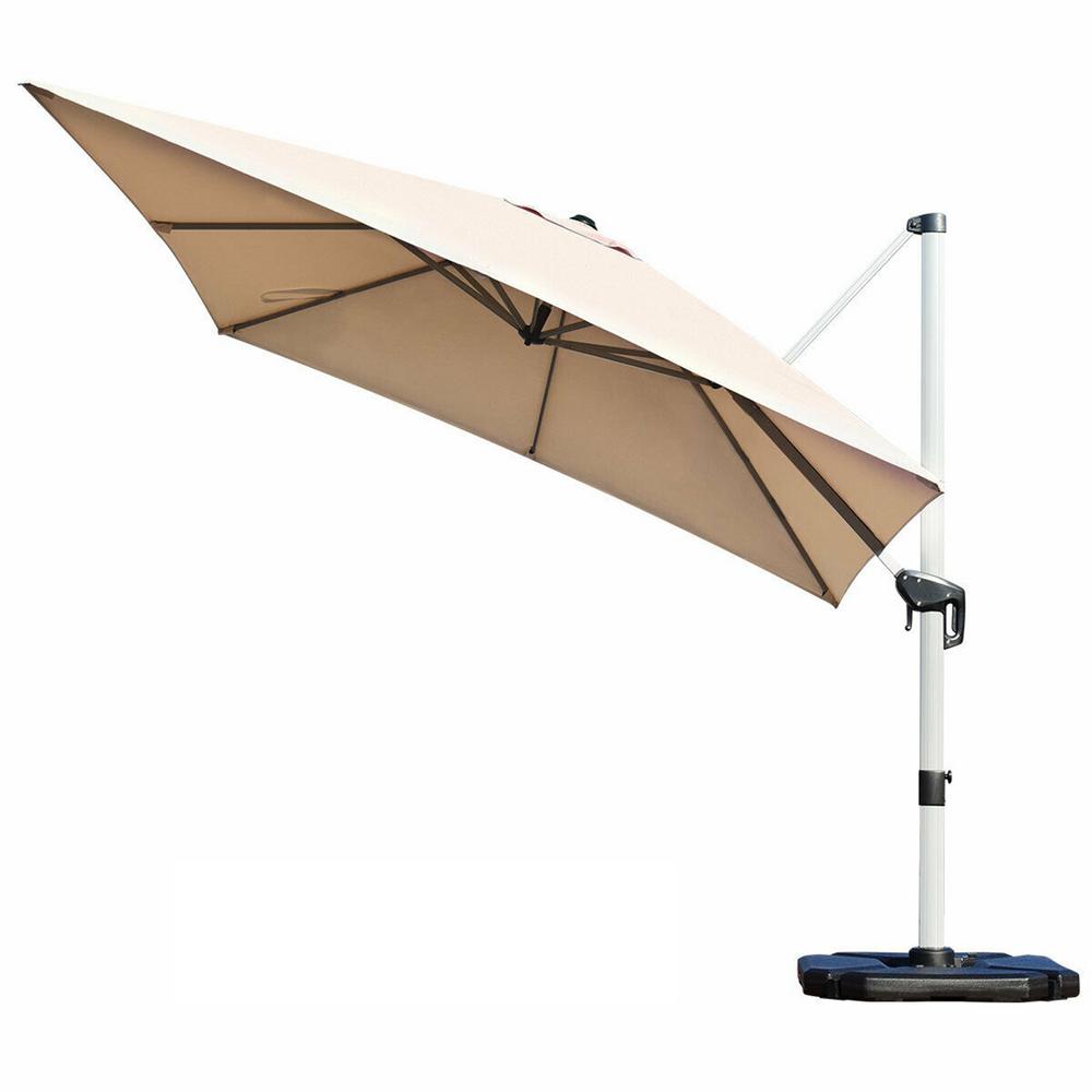 Casainc 10 Ft Aluminum Cantilever Solar 360 Degree Tilt Half Square Patio Umbrella In Beige Wfop70233be The Home Depot